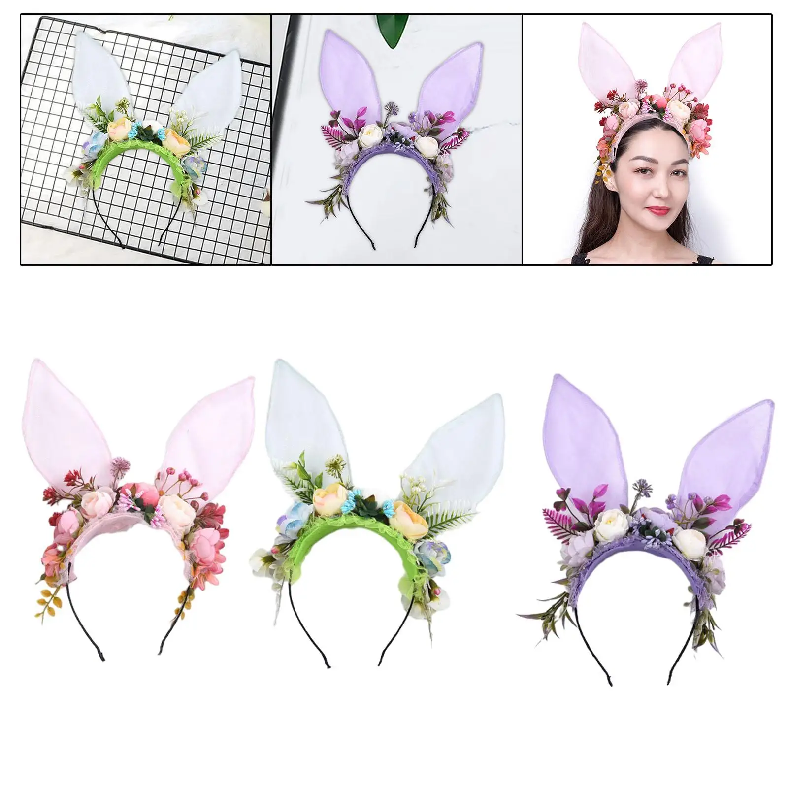 Faixa de cabeça com orelhas de coelho de fada, acessórios de cabelo para cosplay, carnaval, aniversário