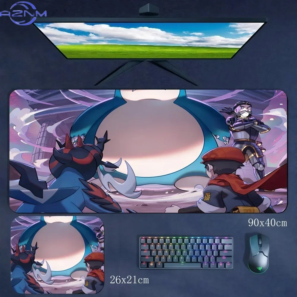 Anime Battle Scene Giant Blue Creature And Trainer Characters Mouse Pad Rubber Non Slip Desk Mat for Gaming Computer Table Decor
