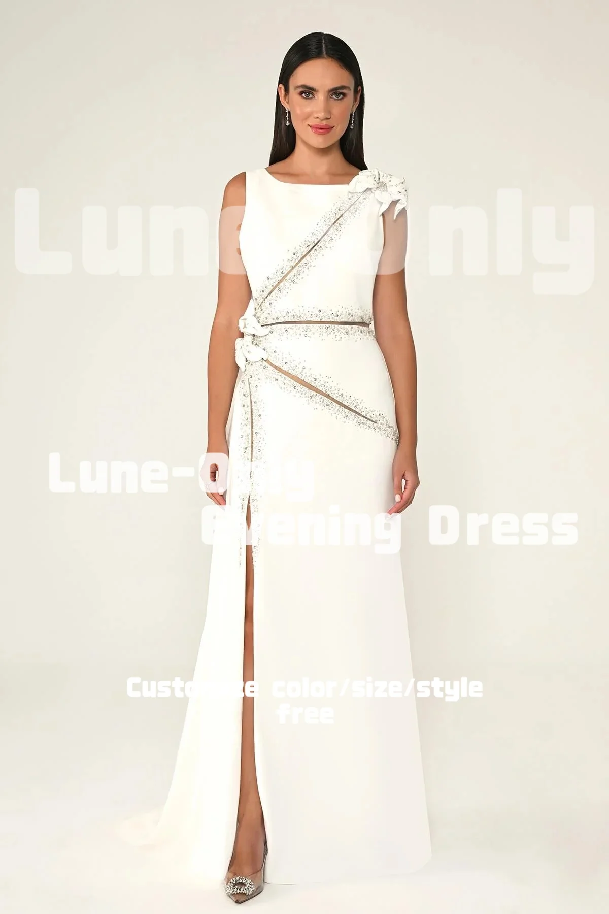 Sukienki wieczorowe damskie luksusowe z niebieskimi kwiatami, zdobione koralikami, z wycięciami, bez rękawów, eleganckie suknie na przyjęcie, bal, sukienki formalne.