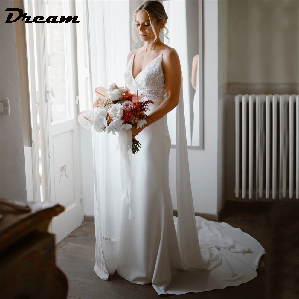 Traum klassische Pailletten Meerjungfrau Brautkleid Frauen Spaghetti träger rücken freie Brautkleider Sweep Zug свадебное платье angepasst