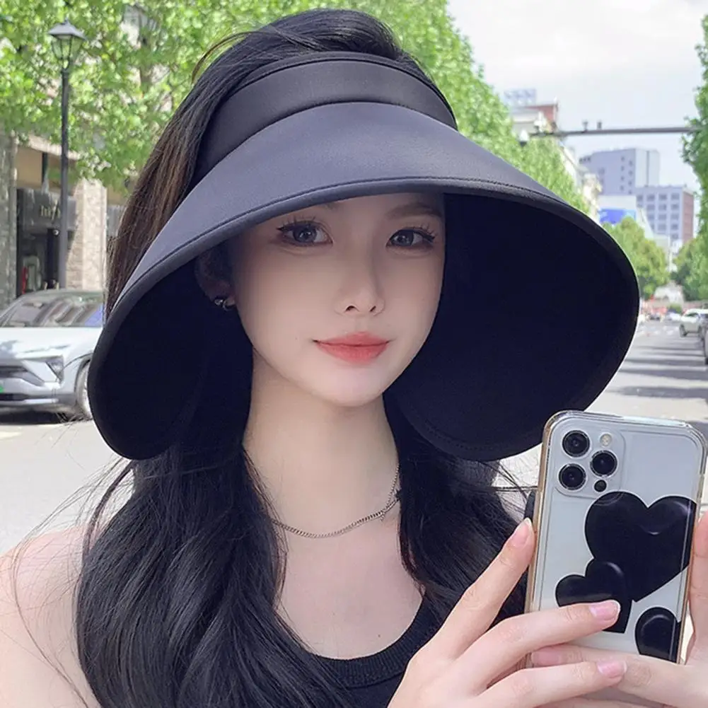 Women Sun Hat With Wide Brim Solid Color UV Protection Hat Empty Toy Sun Shield Hat Summer Cap For Women Travel Beach Cap