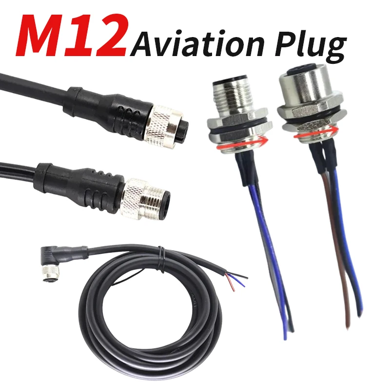 Elbow M12 8pin 12pin Aviation Plug Wire 4pin 5pin 6pin Male Female Straight Head with 2M Cable Flange Seat Waterproof Connector