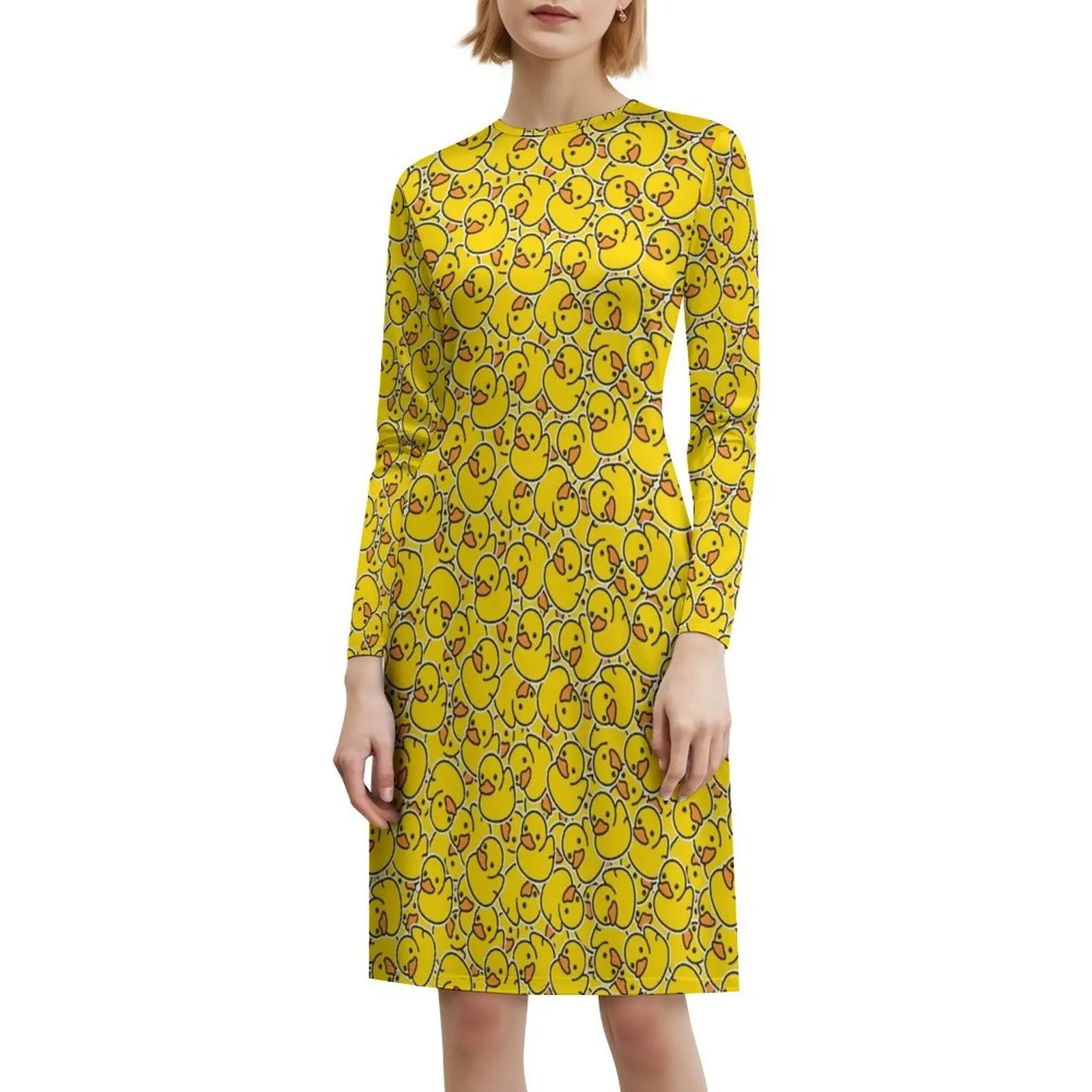 فستان قصير أصفر كلاسيكي على شكل بطة مطاطية على طراز Preppy للنساء على شكل حرف a فضفاض مناسب فستان يوم غير رسمي بطة مطاطية مطاطية لطيفة #6