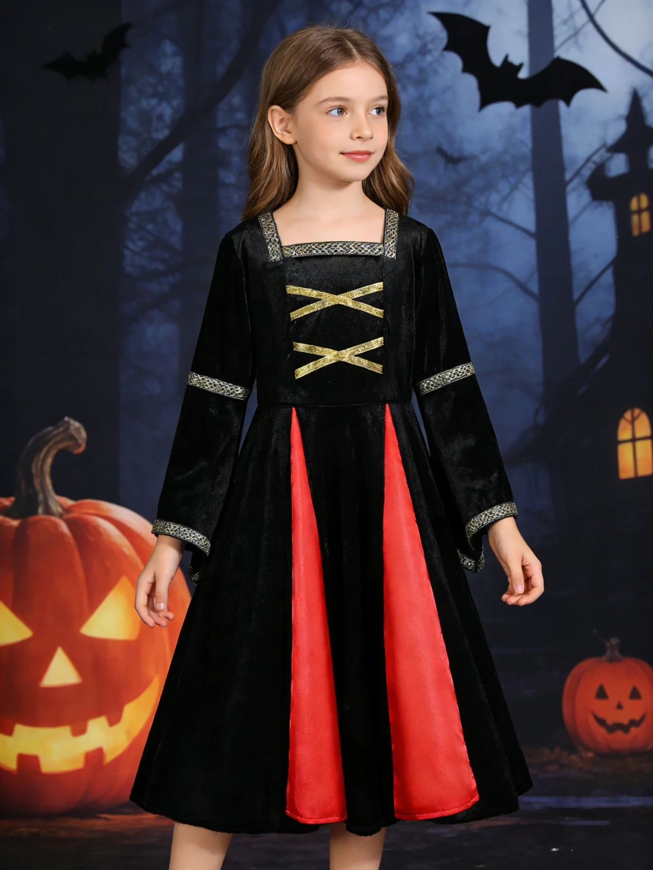

1 Piece Girls' Dress, Witch Dress in Black and Red Color-Blocking Style, Girls' Halloween Carnival Christmas Holiday Party Kpop Performance Costume
