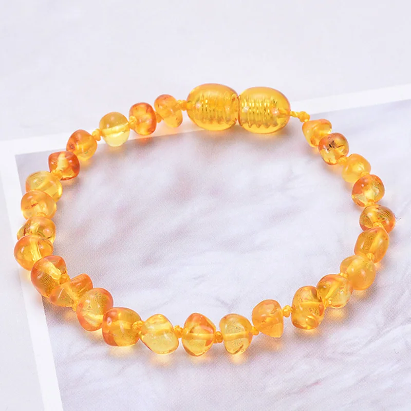 Pulsera de cuentas de color ámbar para bebé y adulto, brazalete de cuentas de ámbar Natural auténtico, hecho a mano, con piedra Original, regalo de