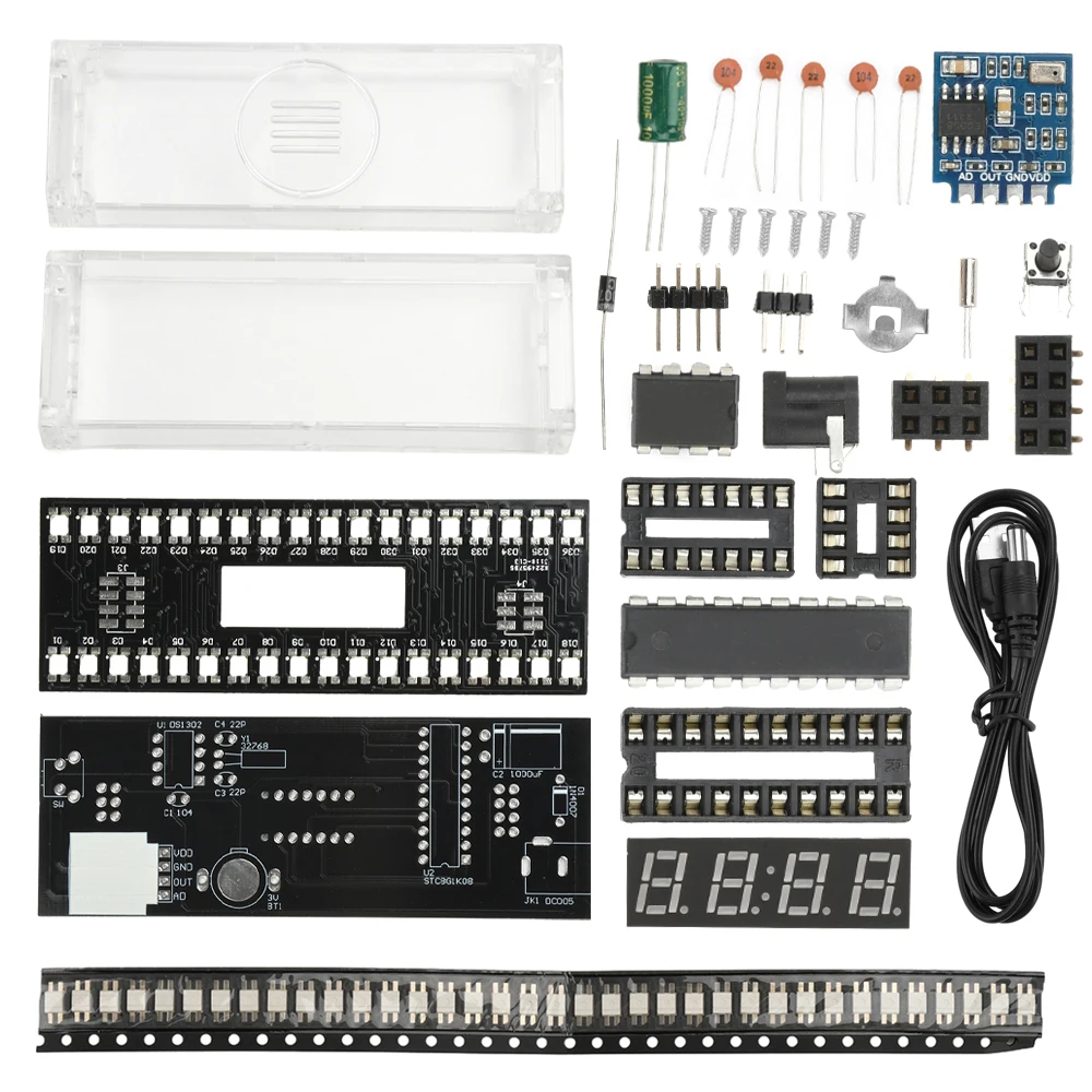 DC 5V Seven-color LED Voice-Activated Spectrum Rhythm Lights Digital Clock LED Soldering Project Practice Solder Diy Kit