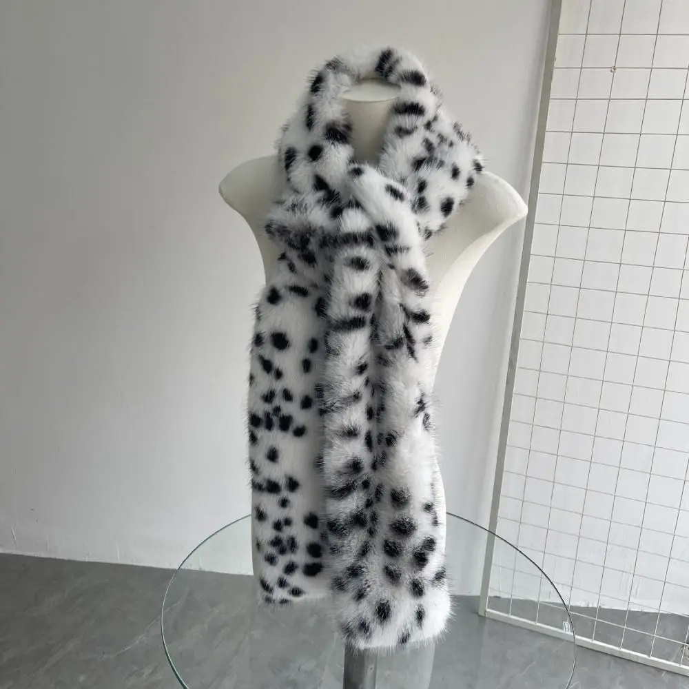 Warm Thickened Scarf Soft Warm Lining Long Fur Scarf Lengthened Faux Fur Shawl Leopard Print Scarf Streetwear Use
