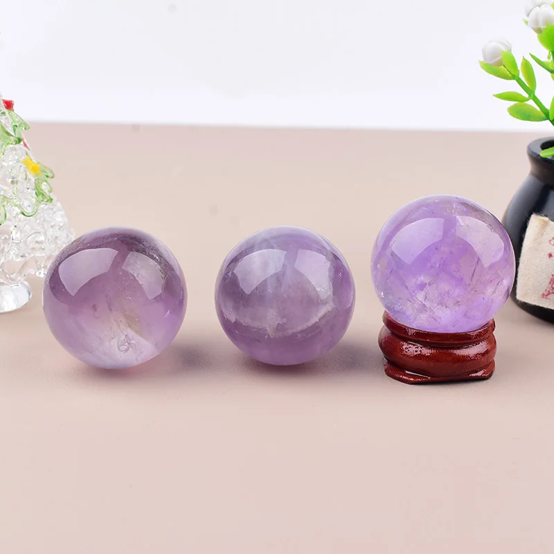 Natural Crystal Polishing Lilac Amethyst Ball Ornaments Reiki Healing Crystal Mineral Specimen Crafts Home Decor Gift Souvenir