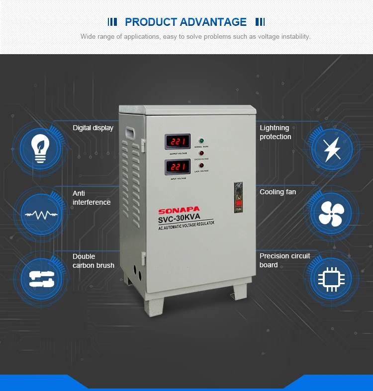 Single Phase 250V 30 Kva Digital Display Ac Automatic Voltage Regulator Stabilizer For Sale