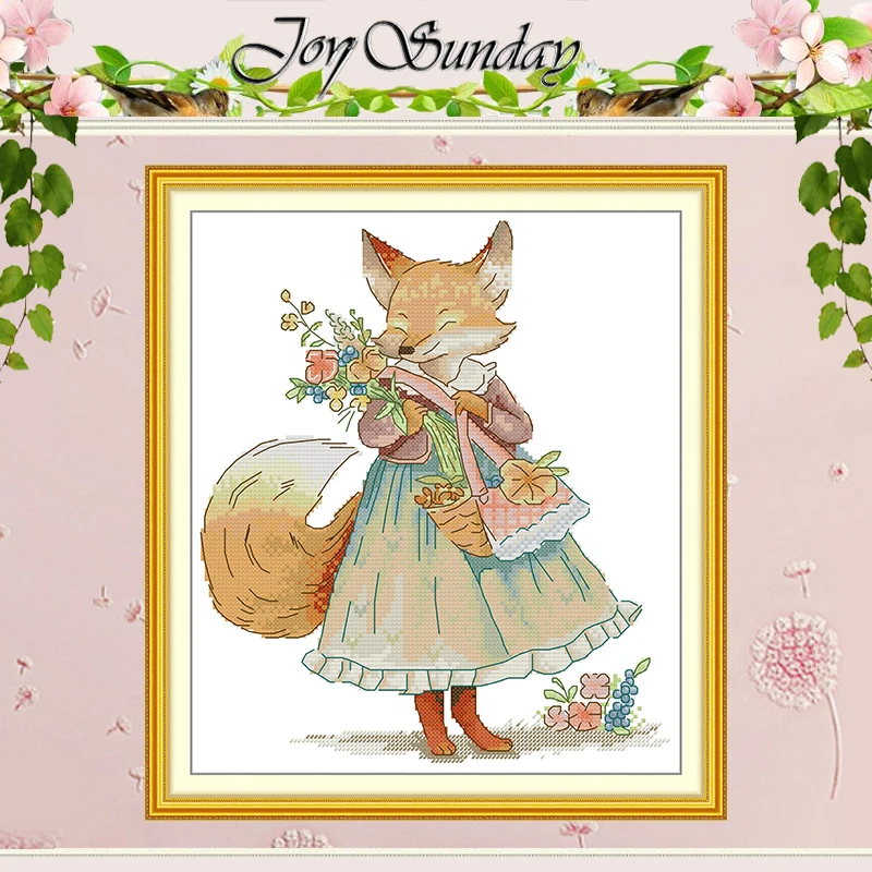 

Miss Fox Patterns Counted Cross Stitch Set DIY 11CT 14CT 16CT Stamped DMC Cross-stitch Kit Embroidery Needlework Home Decor