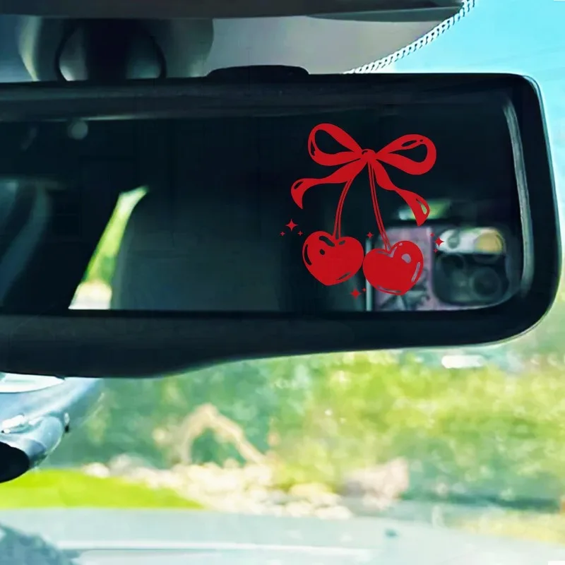 2D Flat Stickers Featuring Red Cherry Bow Mirror Stickers, Designed to Inspire Positivity for Young.Cute Car Stickers（2pcs）