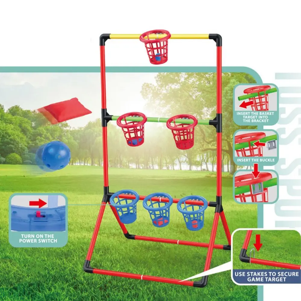 

2 in 1 Sandbag Throwing Game Kit Portable Interactive Outdoor Bucket Game Set Birthday Gift with Ladder Frame