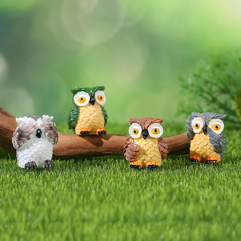 

4Pcs Miniature Resin Owl Decorations Garden Bonsai Accessories Office Home Desk Decoration Resin Micro Landscape Ornaments