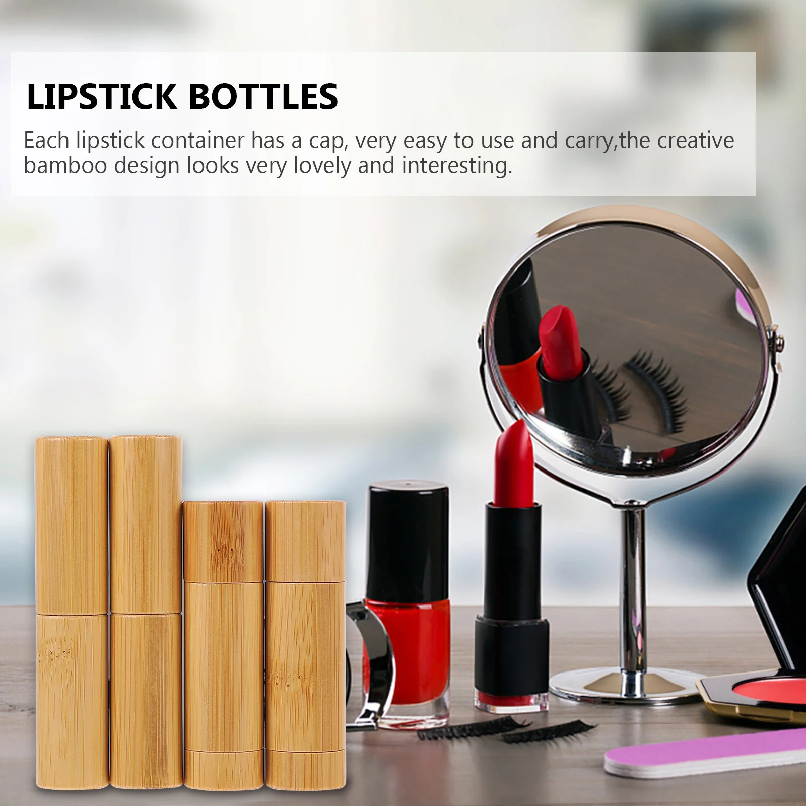 

4Pcs Bamboo Lipstick Containers Empty Tubes Small Lightweight for DIY Lip Balm Travel Organizer Lipstick Bottles