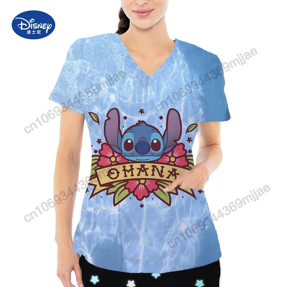 

V-neck Clothes for Women Pocket T-shirts Cartoon Short Sleeves Tops