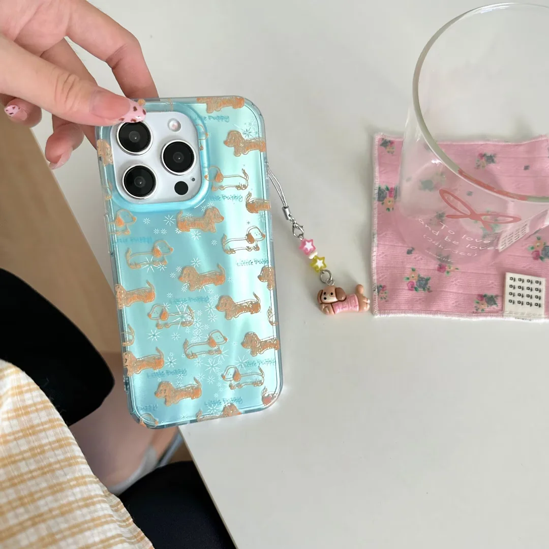 Корейский силиконовый мягкий чехол для телефона с милой таксой и вихревым узором для iPhone 16 Pro Max 15 14 13 Pro Max, защитный чехол с забавным животным ﻿ ﻿