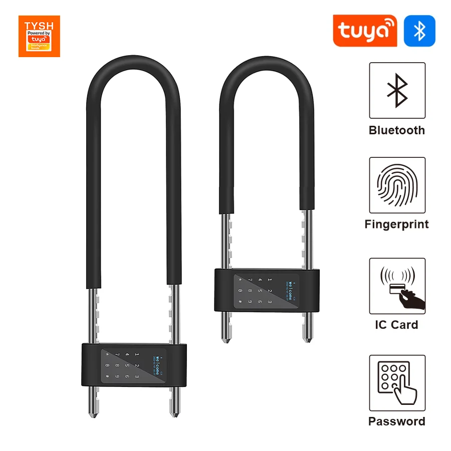 TYSH U Shape Fingerprint Glass Door Lock Smart Biometric Keyless Digital Code U Type Lock With Tuya