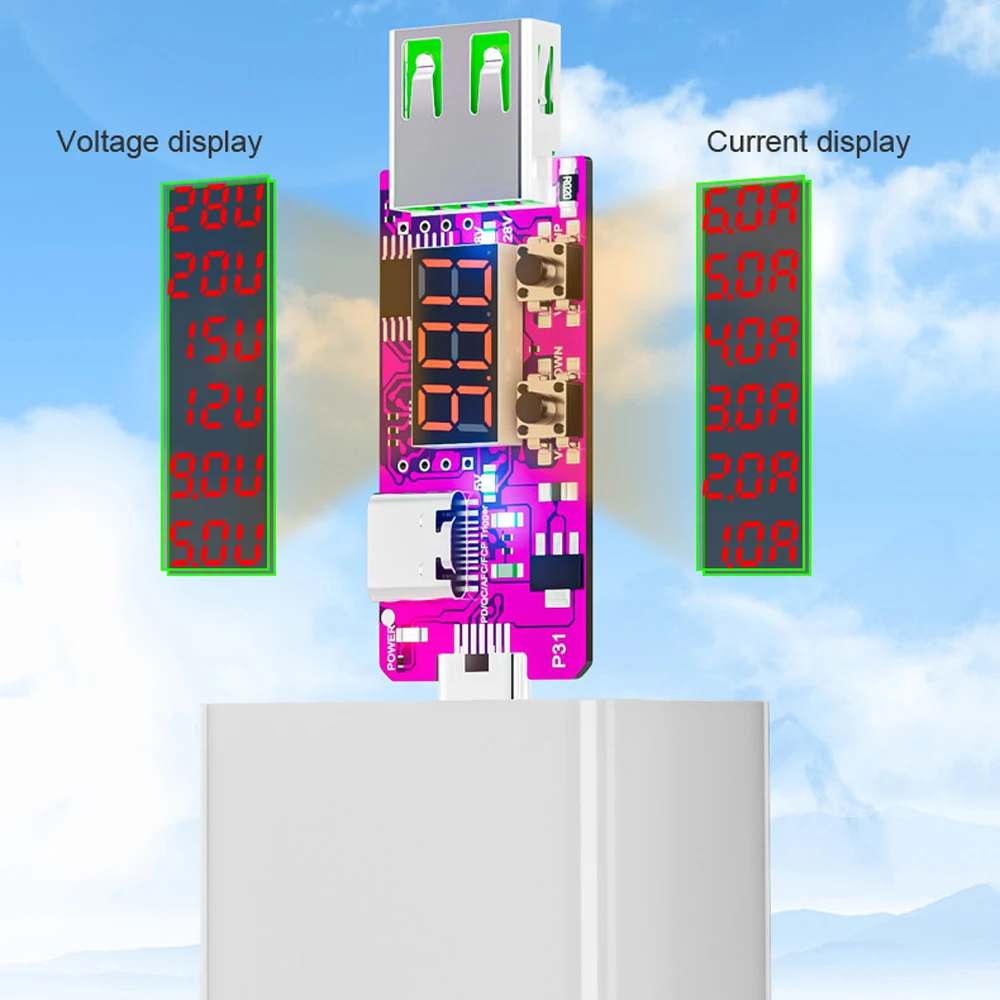 PD3.1 28V Quick ReCharge Trigger Automatic Digital Display Voltage Meter Ammeter Voltage Current Detector Board