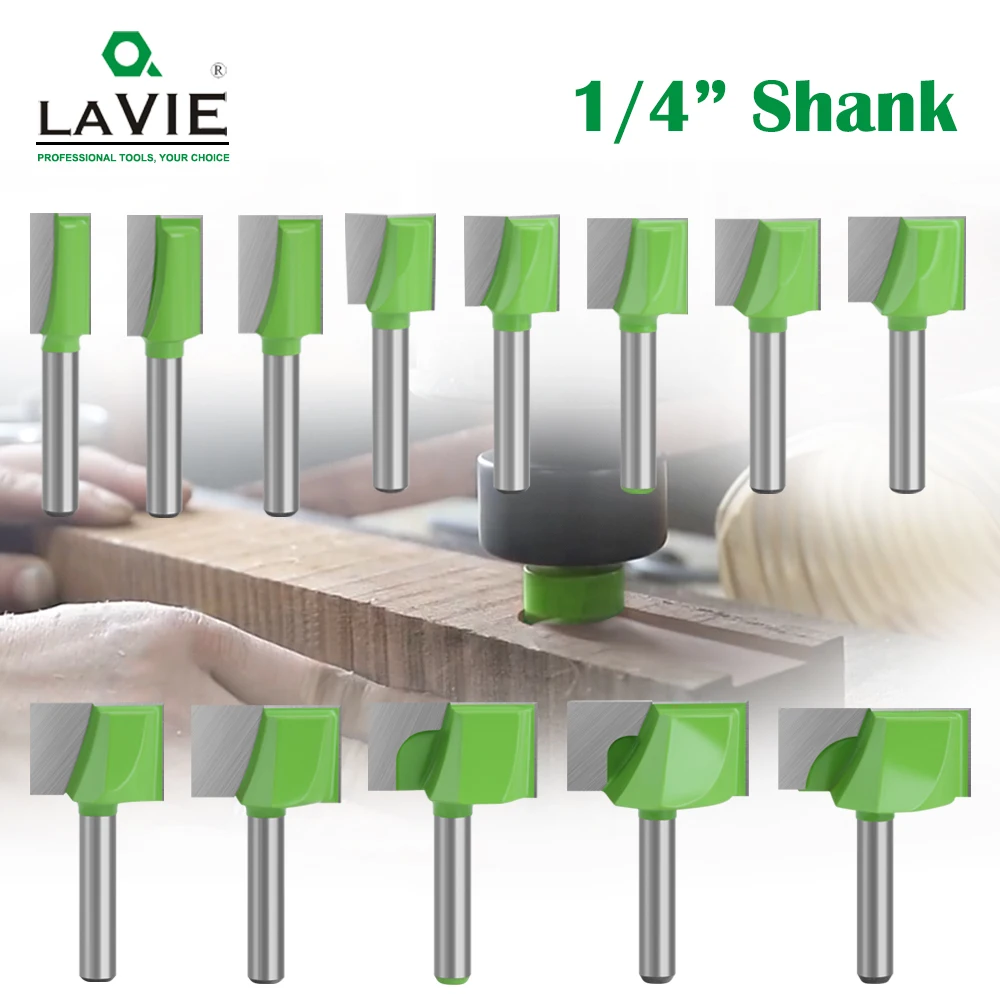 LAVIE 1/4 Shank Cleaning Bottom Bit Straight Router Bit Set Clean Milling Cutter Woodworking Power Machine