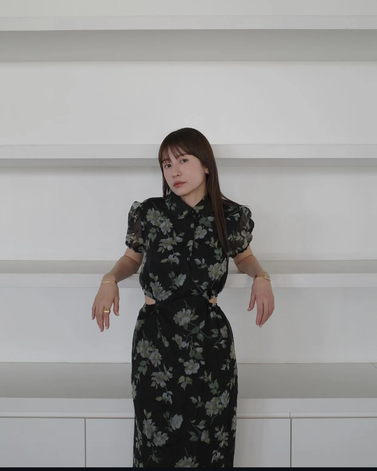 

Gagarich 2025 Summer New Japanese Blogger Elegant Printed Dress Cut Waist Slimming Up Collar Long Dresses
