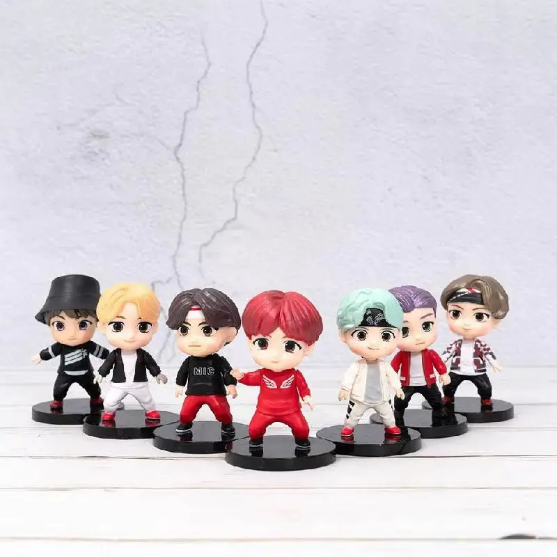 Caliente Bangtan Boys 7 unids/set figuras de acción muñeca modelo juguete Rm Jin Suga Jhope Jimin V Jungkook Star Idol lindo ejército regalo para niños
