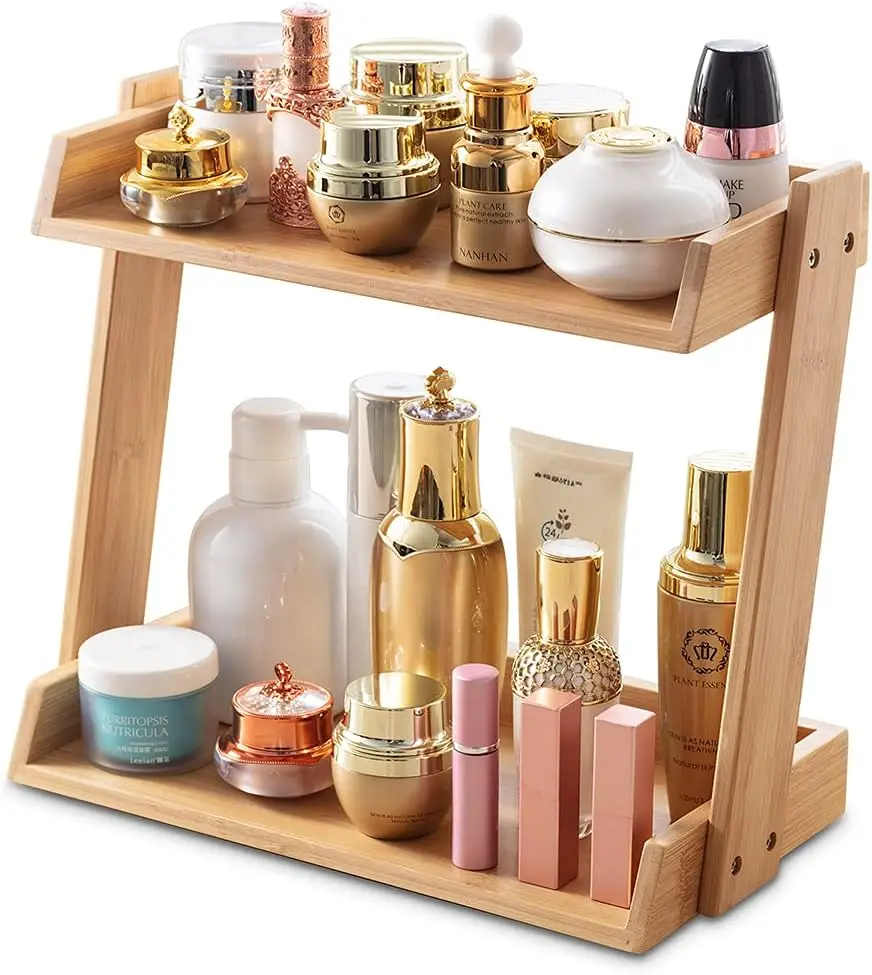 

Organizer Vanity Dresser Bathroom Counter Organizer For Skincare Perfume Beauty Cosmetic, Bamboo