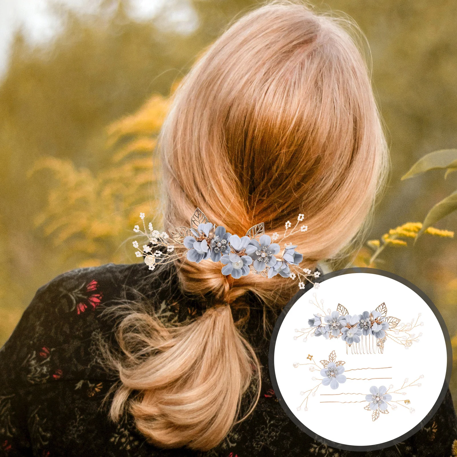 

3pcs Flower Alloy Hairpin Set Bridal Wedding Party Headdress Rhinestone Hair Accessories For Hanfu Photography Daily Wear