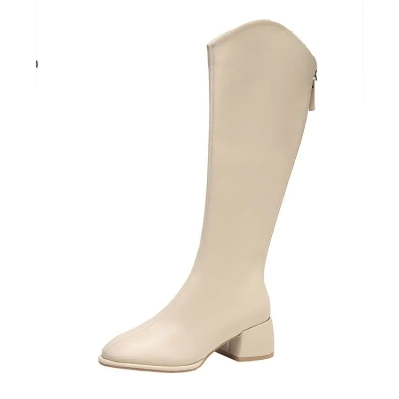 2024 New High Quality Women Boots Fashion Knee High Boots Thick Heel Ladies Long Slip on Autumn Winter Shoes Woman Length 34-43