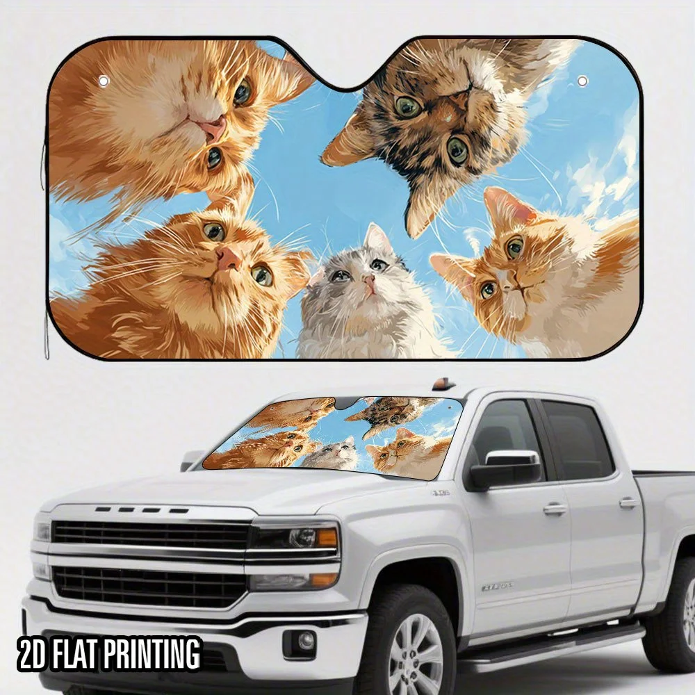 

1pc 2D Flat Cat Watching The Sky Design Car Sunshade Stylish & Cool, Includes 4 Suction Cups For Quick Setup Foldable For Eas