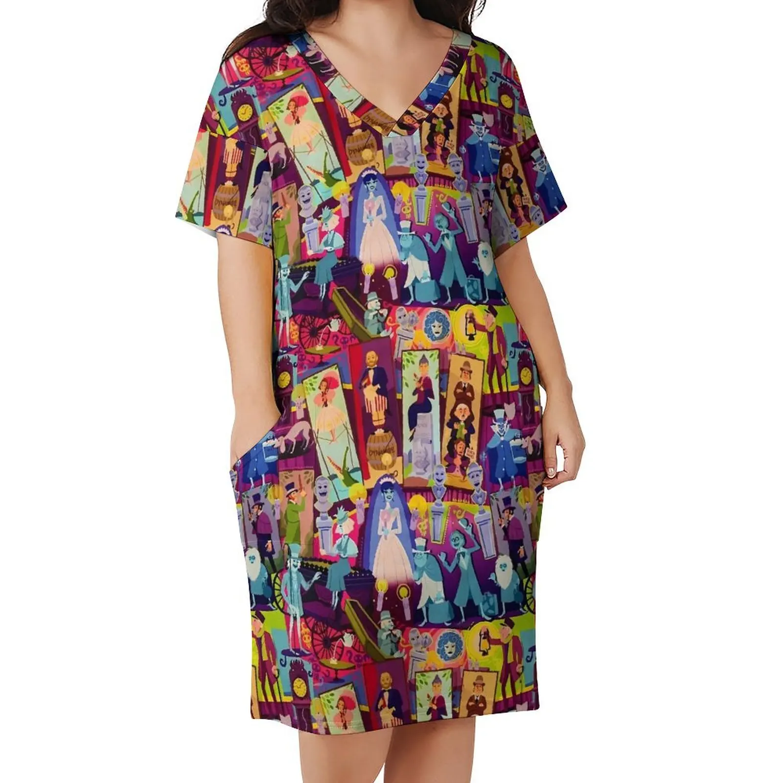 Haunted Mansion Casual Dress Female Retro Mansion Collage Sexy Dresses Summer V Neck Aesthetic Design Dress Big Size