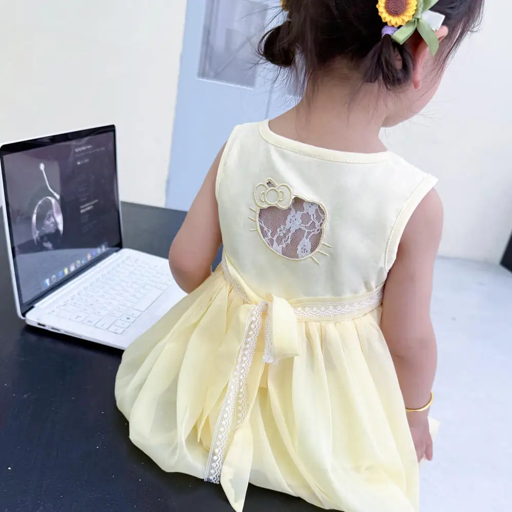 

Sanrio Hello Kitty Girls Sweet Dress Summer Short Sleeves 2026 New Baby Fashionable Children's Vest Flower Skirt Princess Kawaii