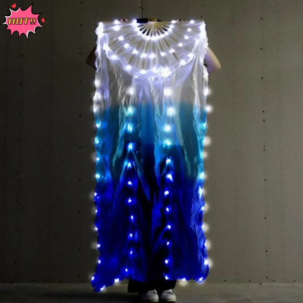 Gradient Color LED Classical Dance Fan Long Imitation Rayon Performence Props Belly Dancing Fan 1.5m Dancer Practice Silk Fans