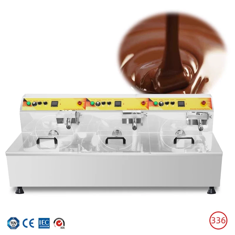 NP-336 Three Pot Chocolate Making Machine With Vibration Automatic Table Top Chocolate Melting Machine