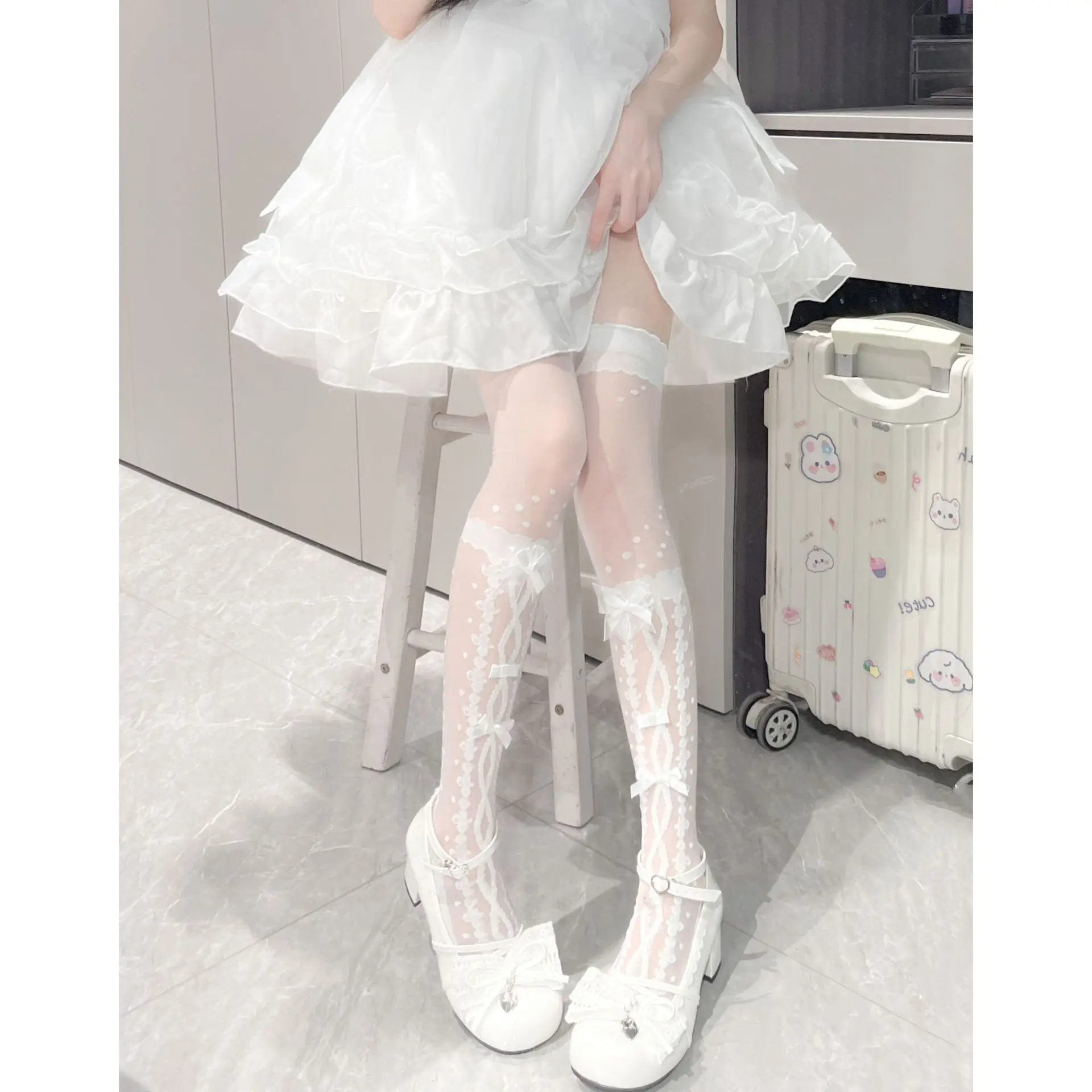 Sexy Lace Bowknot Stockings Cosplay Costume Accessory Kawaii Lolita Dress Knee High Socks Sweet Girl Legging JK Uniform Hosiery