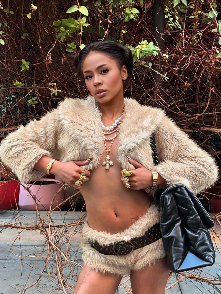 

Weird Puss Sexy Furry Crop Jacket Women Basic Autumn Trend Button Lapel Full Sleeve Hottie Simple Wild Streetwear Clubwear Coat