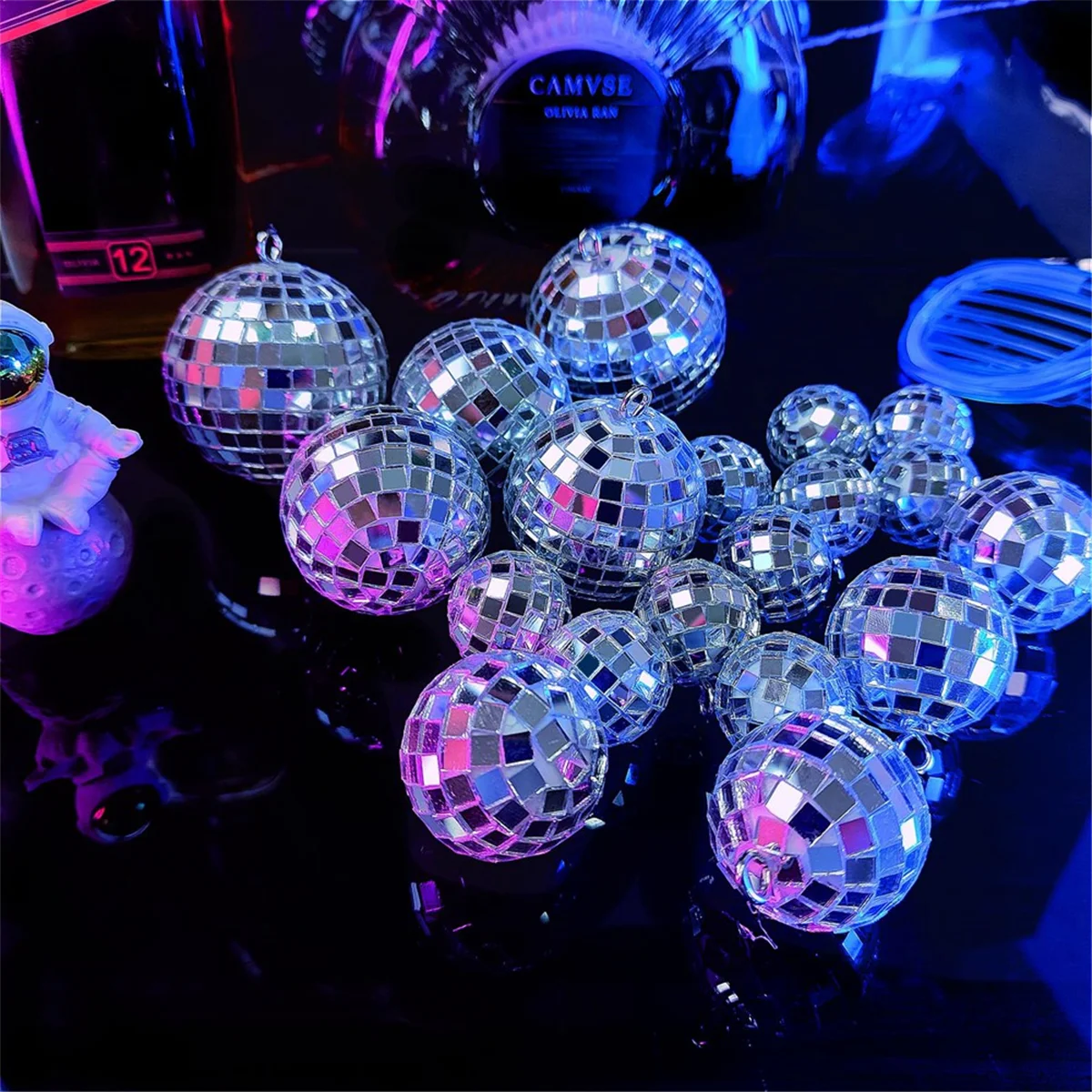 24 Pcs Mirror Disco Ball Hanging, Glass Disco Ball Decor, Disco Party Decorations, for Holiday Party Decor with RopeT98C
