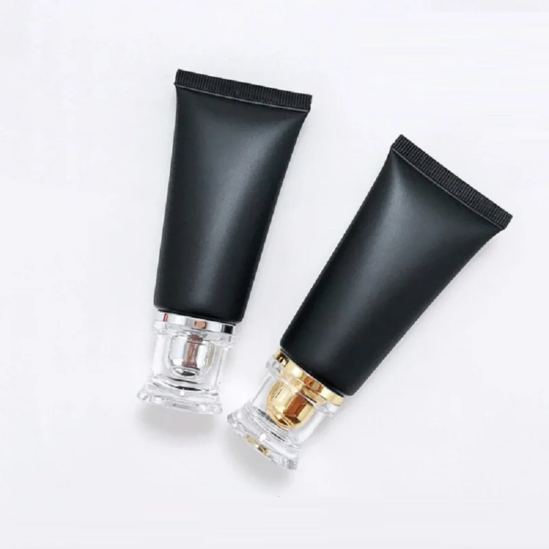 50pcs Matte Black Soft Tube Airless Press Pump Acrylic Lid Cosmetics Essence BB Cream Skincare Lotion Refillable Hose Viaje 40G