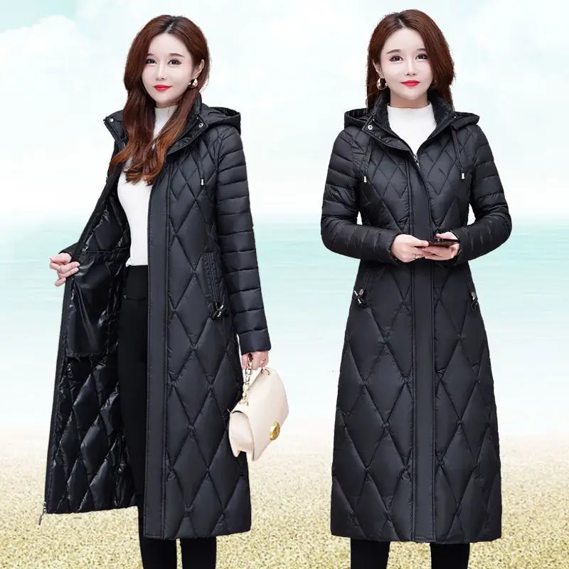 Women\'s Winter Coats Hooded 2023 New Casual Cotton Padded Jackets for Women Long Parkas Warm Slim Solid Color Winter Overcoat