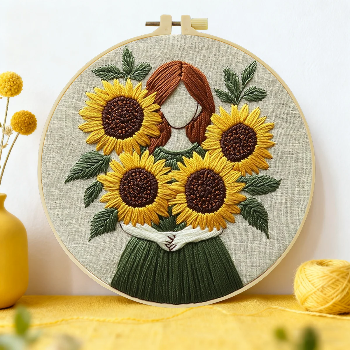 1 Stück 20X20CM/15X15CM 7,87/6,3 Zoll Sonnenblumen-Taschen-Stickerei-Starter-Kit DIY-Kit DIY-Stickerei-Set Handarbeiten Heimdekoration – Detail 1