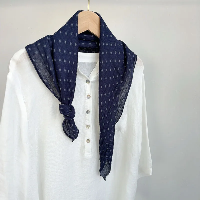 

Versatile Navy Blue Jacquard Polka Dot Small Square Scarf Warm Neck Protection Small Headscarf Silk Scarf Accessories for Women