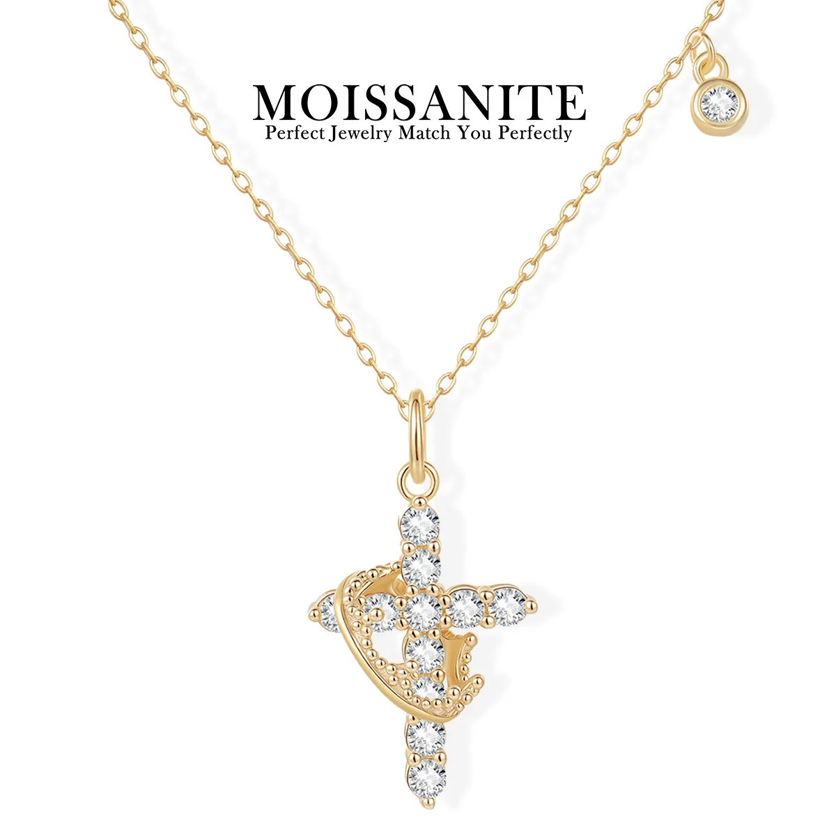 

Ожерелье с подвеской из муассанита с крестом 0,66 карата, стерлинговое серебро 925 пробы, позолоченное 18 карат, элегантный стиль, поставляется с сертификатом GRA