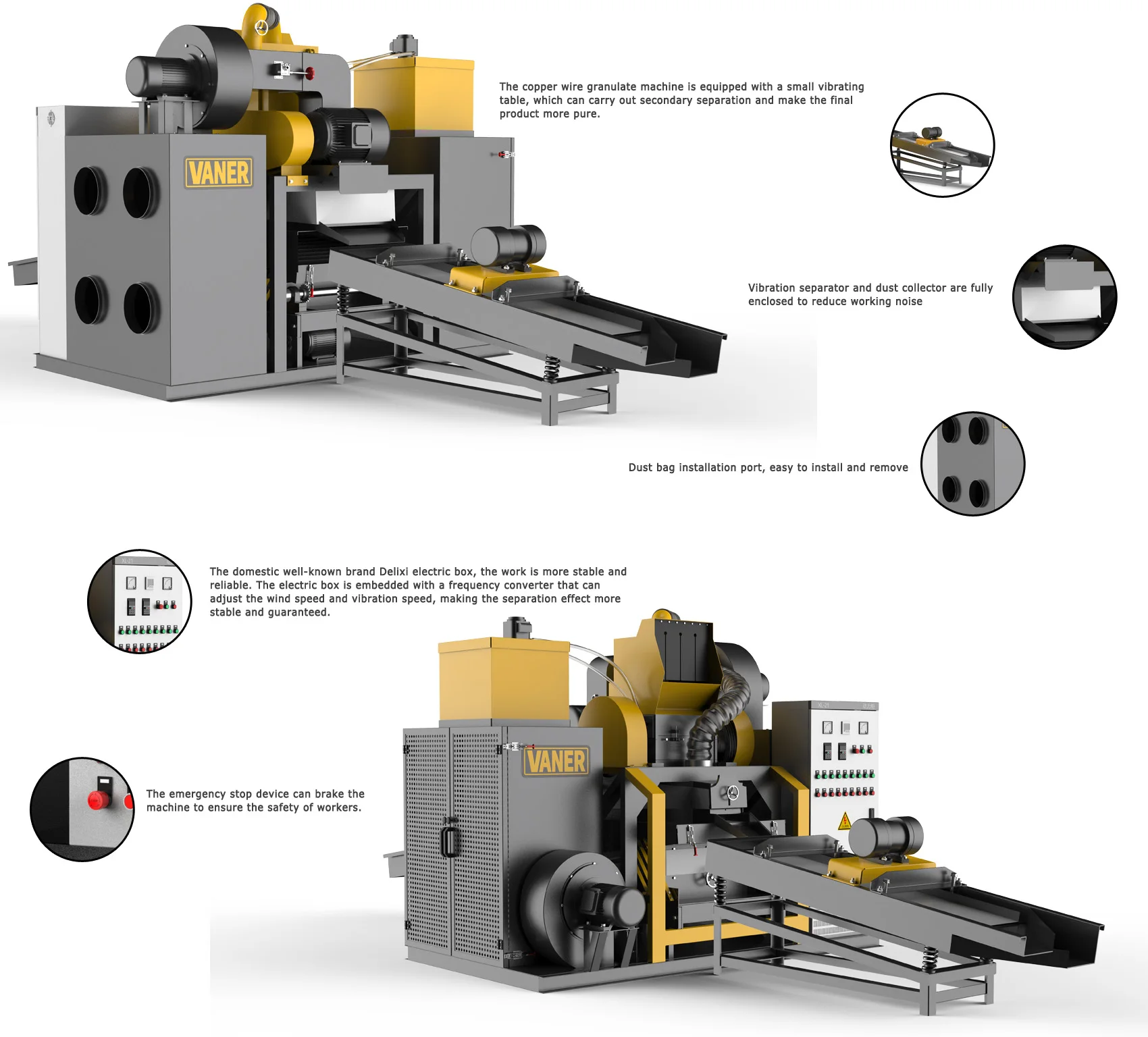 Factory Direct Sale Automatic Scrap Cable Separator Machine Copper Granulator Copper Wire Scrap Recycling Machine