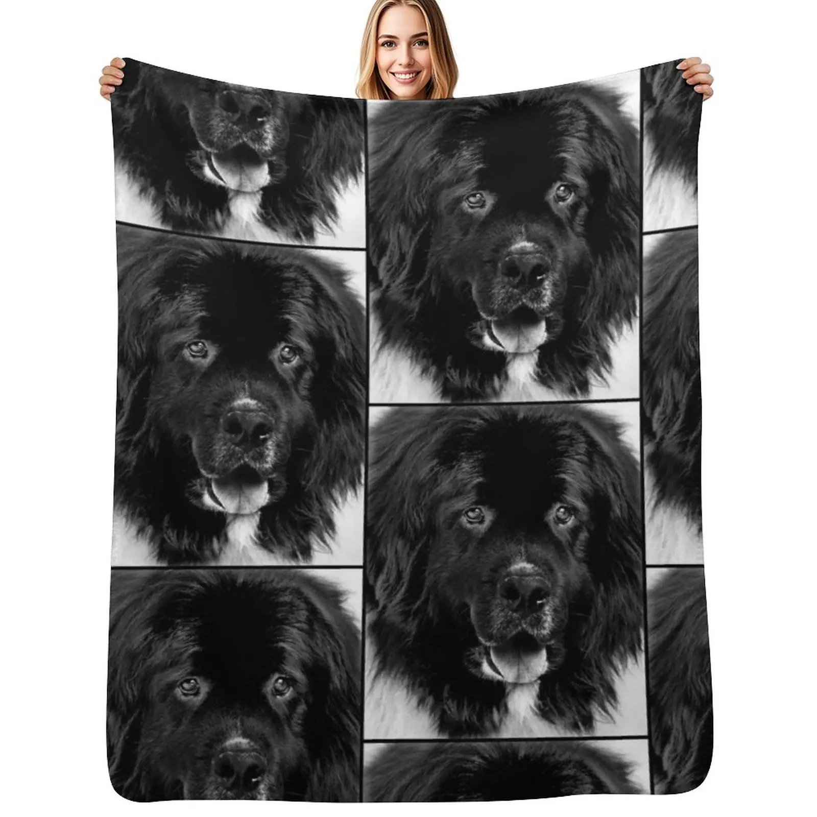 

Newfoundland Dog Portrait in Black and White Throw Blanket Soft Beds Luxury St Hair manga Blankets