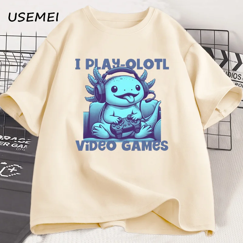 I Play-olotl Video Games Printed T-shirt Men Casual Cotton Round Neck Short Sleeve Tshirt Men's Designer Clothes Streetwear