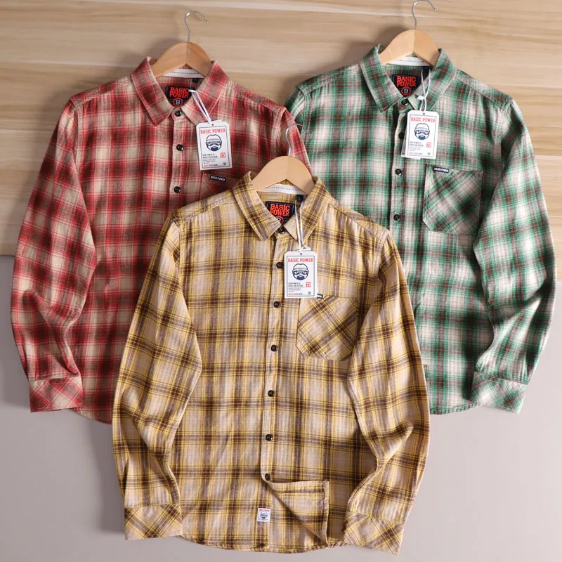 

Waed Cotton Plaid Long Sve irt Men's Casual Sle Vintage Trendy Clothing Autumn Season Loose Fit Anti-Wrinkle irt