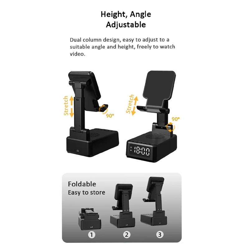Soporte para teléfono móvil BQ12, cargador inalámbrico, carga rápida, Altavoz Bluetooth, despertador, tableta, soporte perezoso