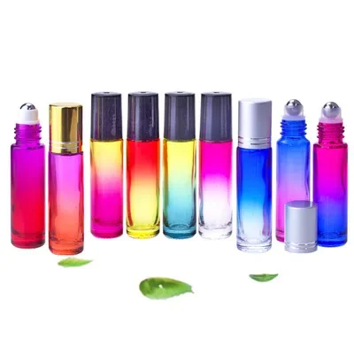 

high quality different Colorful Roller Glass Bottle Empty Fragrance Perfume Essential Oil Bottle Roll-On Bottle with plastic cap