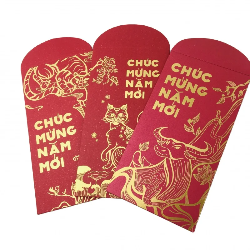 

Customized product、2024 Custom Made Red Envelope Gold Foil Logo Red Pocket Lucky Money Envelope For New Year