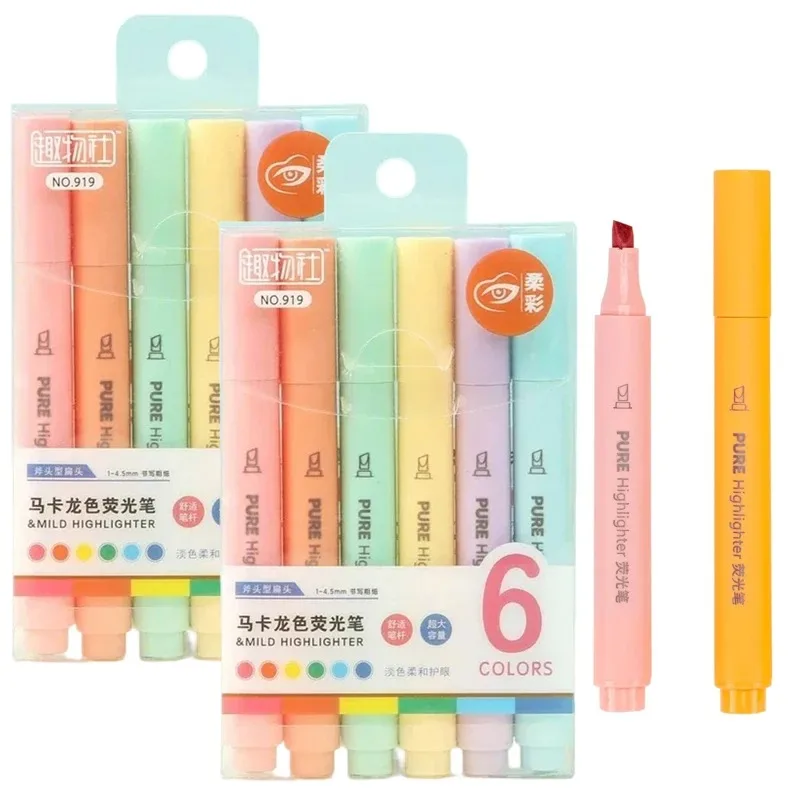 

6Pcs Pastel Color Macaron Highlighter Pen Marker Pens Fluorescent Pen Drawing Highlighters Cute Stationery School Supplies