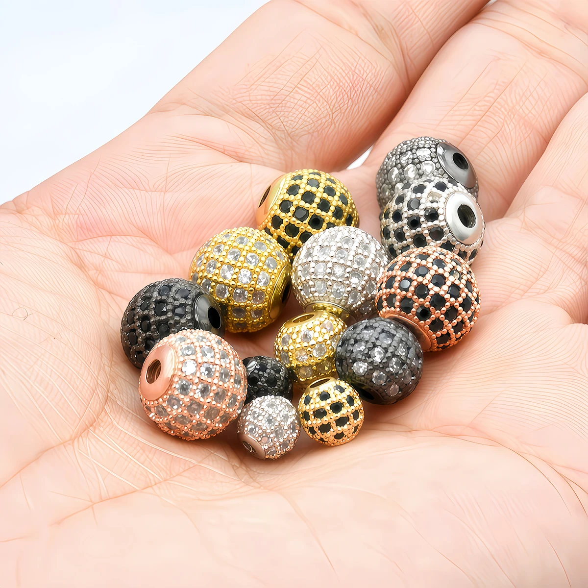 3pcs Metal Brass Paved Zircon Spacer Bead String Beaded for DIY Charms Necklace Bracelet Jewelry Making Accessories 6/8/10mm